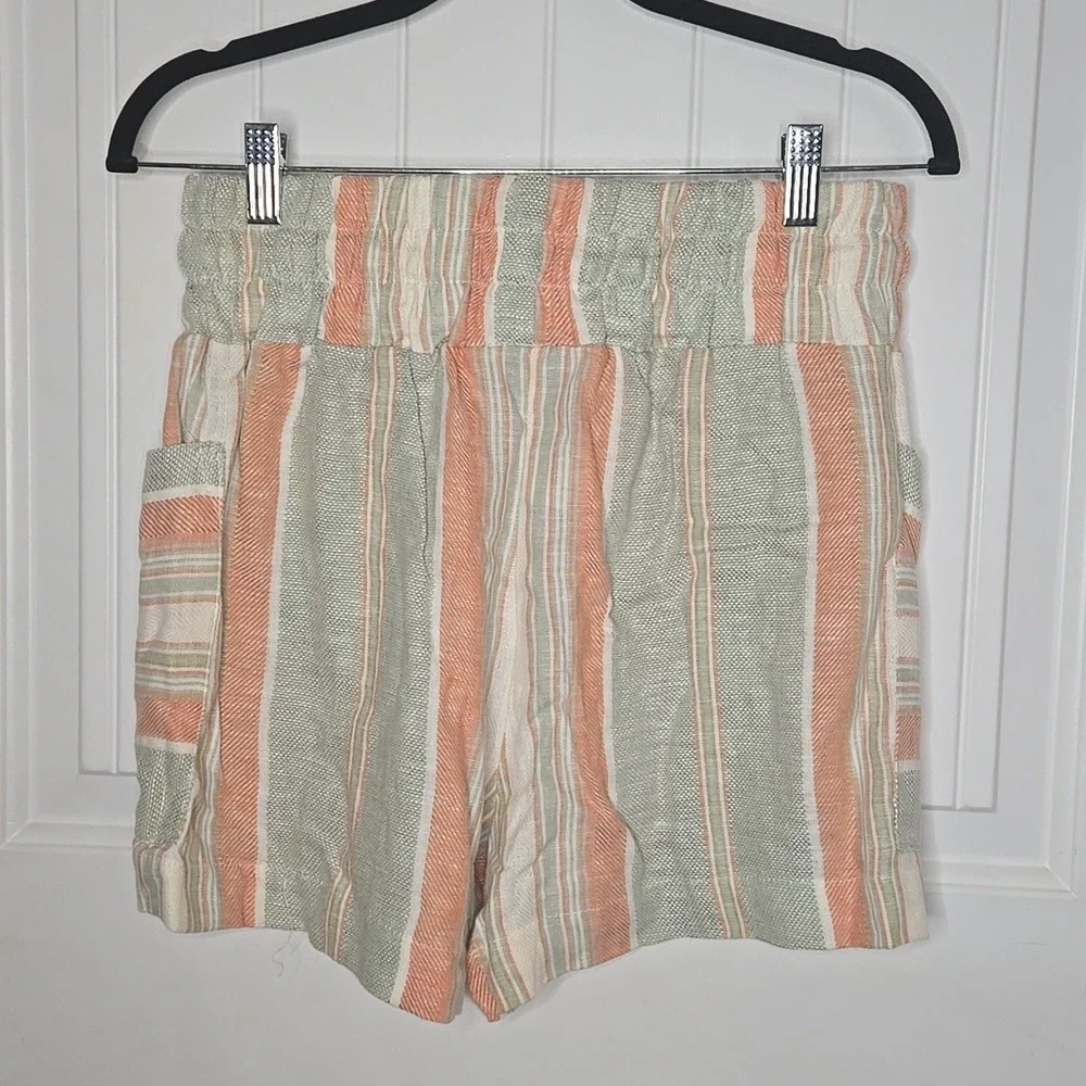 Indigo Rein Linen Blend High Waisted Striped Shorts Drawstring Comfort‎ Timeless
